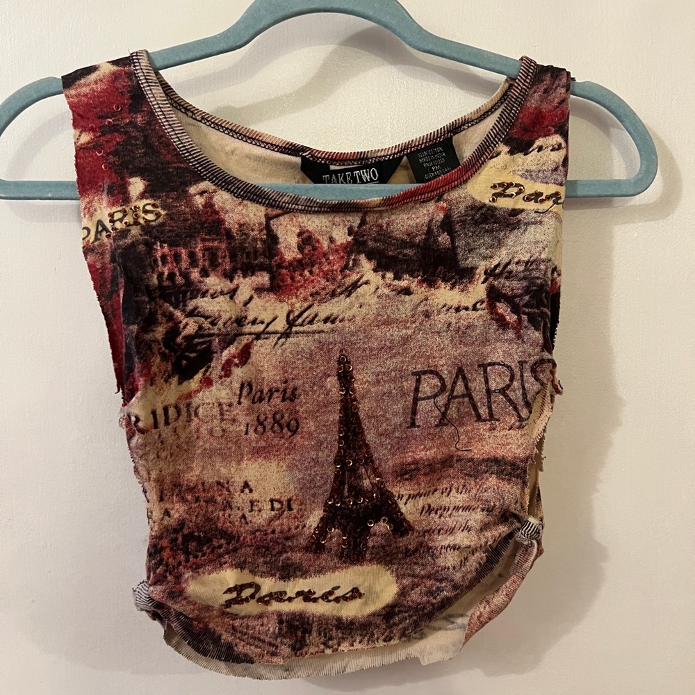 Y2K upcycled cropped tank with sequins and beads